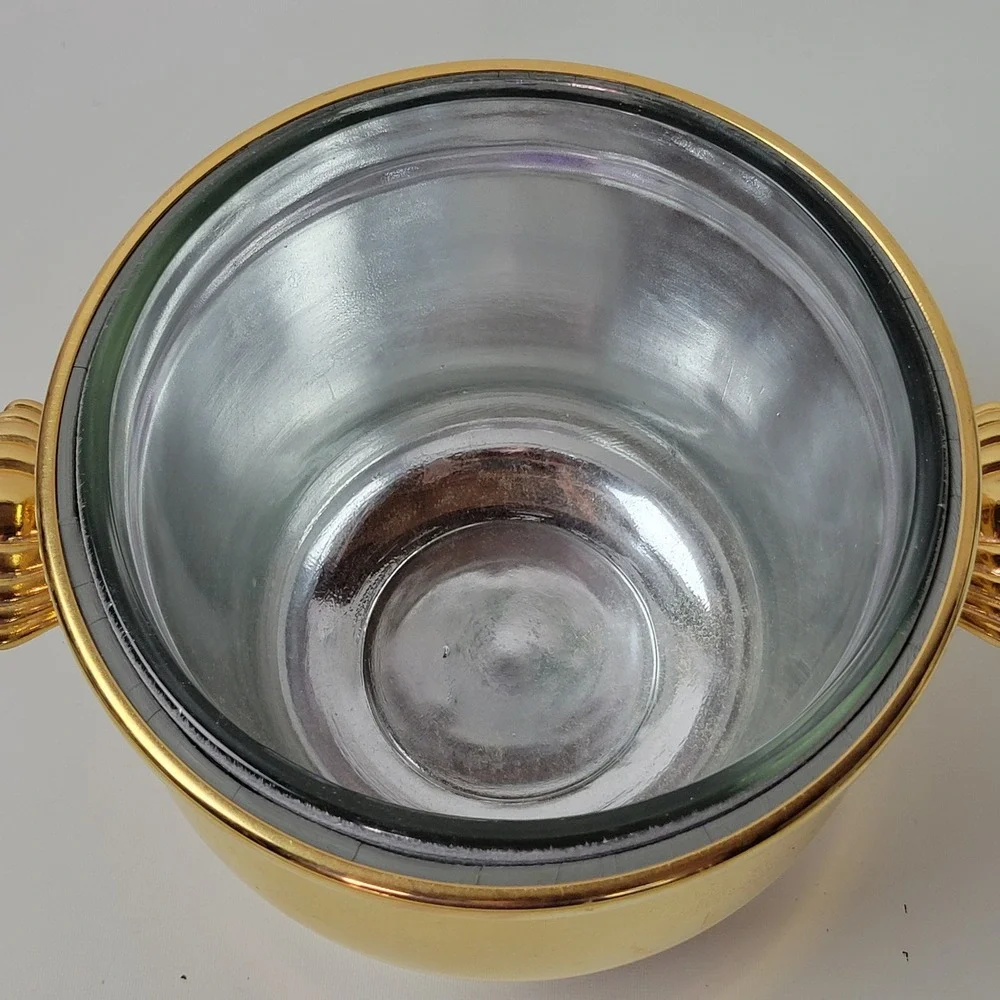 Vtg International Silver 24KT Gold Plated Ice Bucket Glass Liner Shell